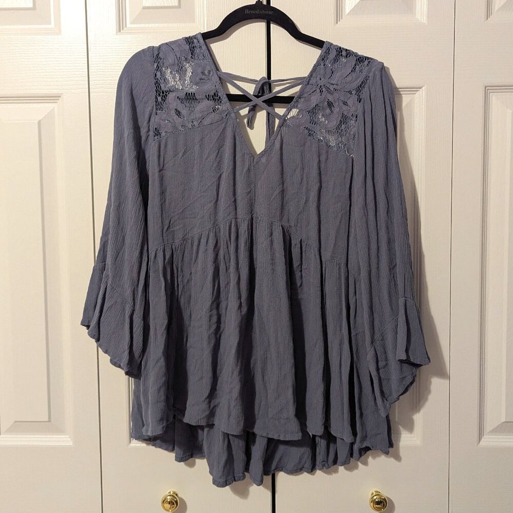 AE Dusty Blue Lacy Blouse